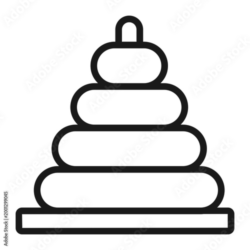 Kid toys stacking ring pyramid baby toy line art icon
