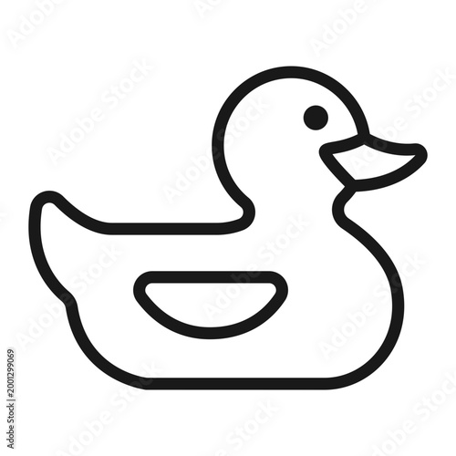 Kid toys rubber duck yellow bath time line art icon

