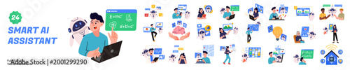 Smart AI Assistant Character Illustration Bundle for Tech Education, Healthcare, and Business