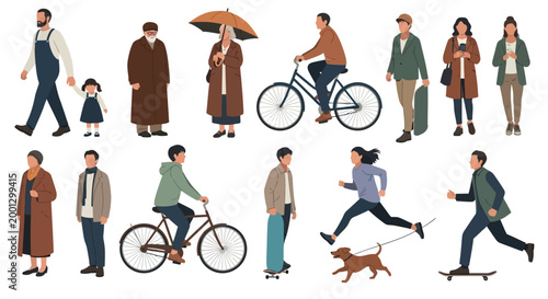 Diverse Group of People in Daily Activities Illustration.