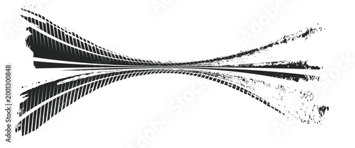 Tire track. Car, bike, motorcycle tyre mark with grunge effect isolated on white background. Wheel footprint on the road. Top view of rubber protector mark. vector