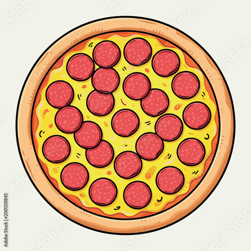 Obraz na płótnie Hand drawn pepperoni pizza vector illustration, top view of a whole round pizza