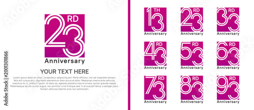 anniversary logo set with square. purple color on white background for celebration moment