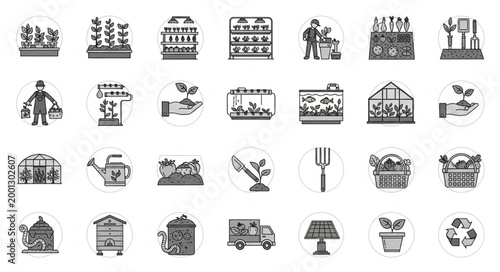 Collection of Gardening and Farming Icons and Symbols.