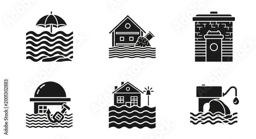 Flood Icons Representing Different Disaster Scenarios.