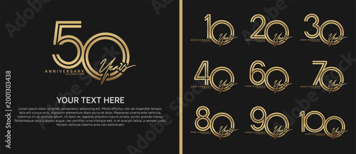 anniversary logo set with handwriting. golden color on black background for celebration moment