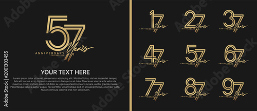 anniversary logo set with handwriting. golden color on black background for celebration moment