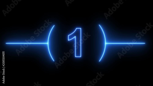 Neon glowing 5 seconds countdown timer animation, from 5 to 0 counting down seconds neon number  . on a black background. and creating a stunning HD video motion graphic animation ,