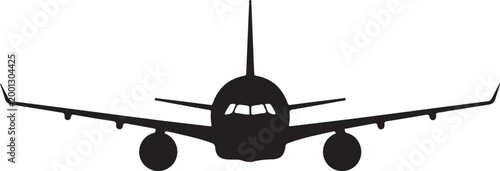 Airplane silhouette, aircraft icon, black plane, vector illustration, travel symbol