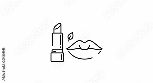 Natural organic lipstick and lips line art icon