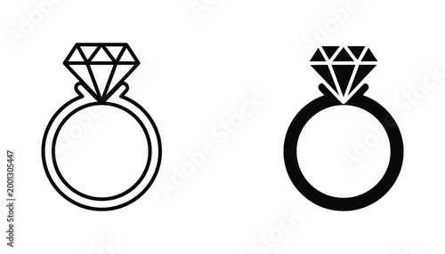 Diamond engagement ring icon outline and silhouette for jewelry and proposal themes