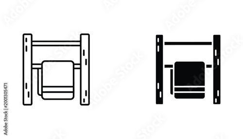 Towel rack with towel icon outline and silhouette for bathroom and laundry themes