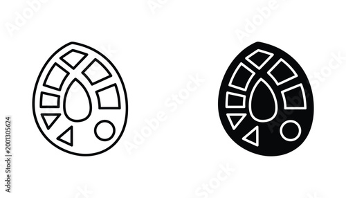 Abstract teardrop shaped gemstone or artist color palette with geometric elements