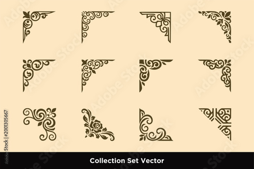 set of Decorative  corner elegant borders and frames in a variety of ornate designs. Elaborate gold patterns for elegant decoration and decorative accents.