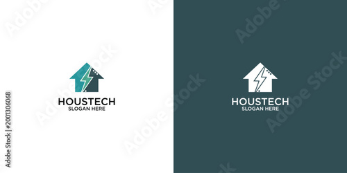 Simple house technology logo design with modern concept premium vector