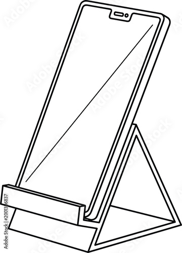 Smartphone on adjustable stand holder representing mobile device support desk accessory video viewing and hands free usage concept