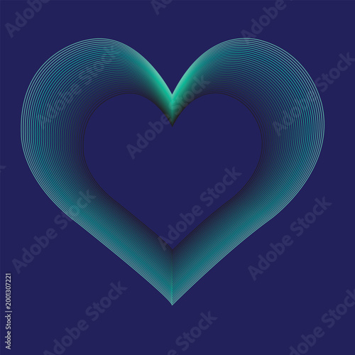 glowing neon heart shape with abstract wavy lines vector illustration
