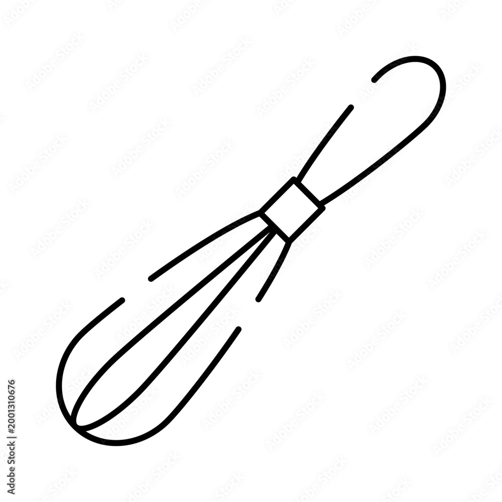 Fototapeta premium Kitchen whisk doodle line art icon illustrating a versatile culinary tool for mixing ingredients, whipping egg whites, and emulsifying sauces when baking and cooking