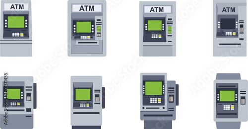 ATM Cash Machines Collection Banking Automated Teller Machines Vector Illustration Set