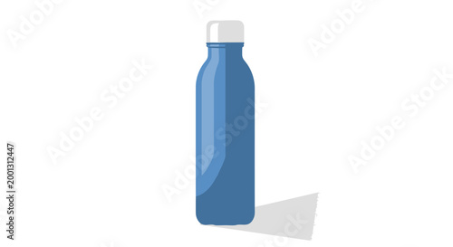 Blue reusable water bottle with white cap casting shadow.