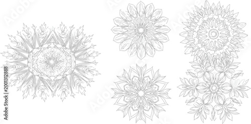 Gray Mandala Designs on White Background