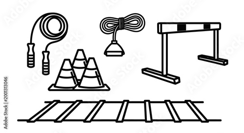 Workout equipment skipping rope cones resistance band hurdle and agility ladder