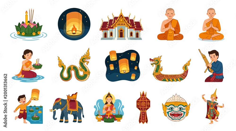 Fototapeta premium Buddhist temple icons and symbols.