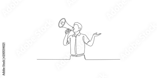 Foto A man holding a megaphone and gesturing with his hand