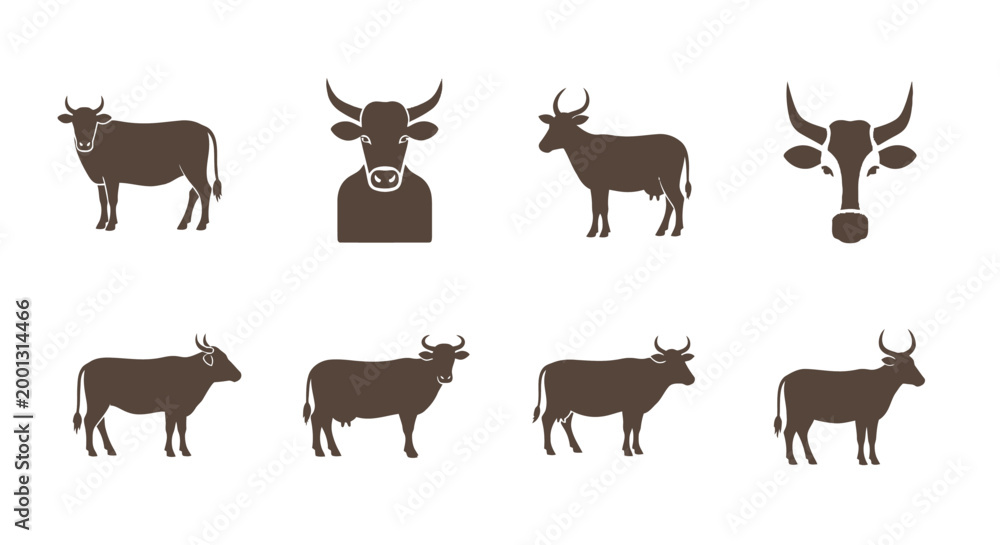 Fototapeta premium Cow silhouettes vector set for design and agricultural projects