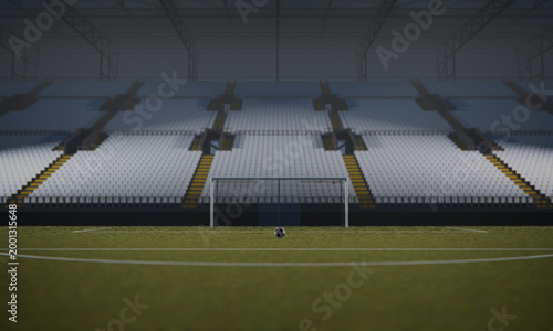 Cuadro en lienzo Empty sports stadium pitch with a football at goal, ready for competition and ch