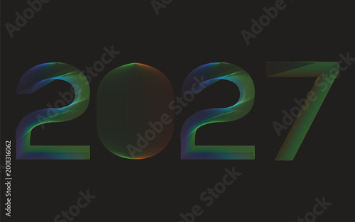 2027 colorful neon numbers vector illustration, futuristic design