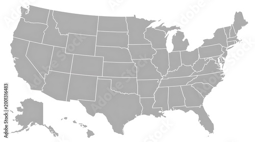 Grayscale United States map silhouette with states.