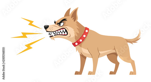 Angry vector dog growling aggressively with sharp teeth and lightning bolt graphic elements