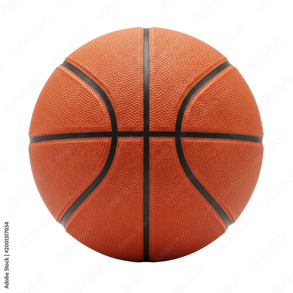 Fototapeta premium Classic orange basketball ball isolated on a plain white background, showing textured surface.