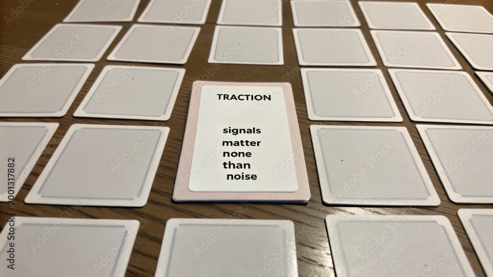 Naklejka premium White blank cards on a wooden table with a card featuring the word 