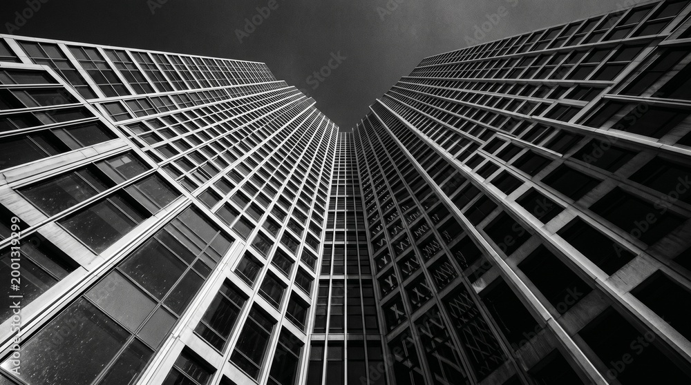 Fototapeta premium Modern Skyscraper Architecture Viewed From Below