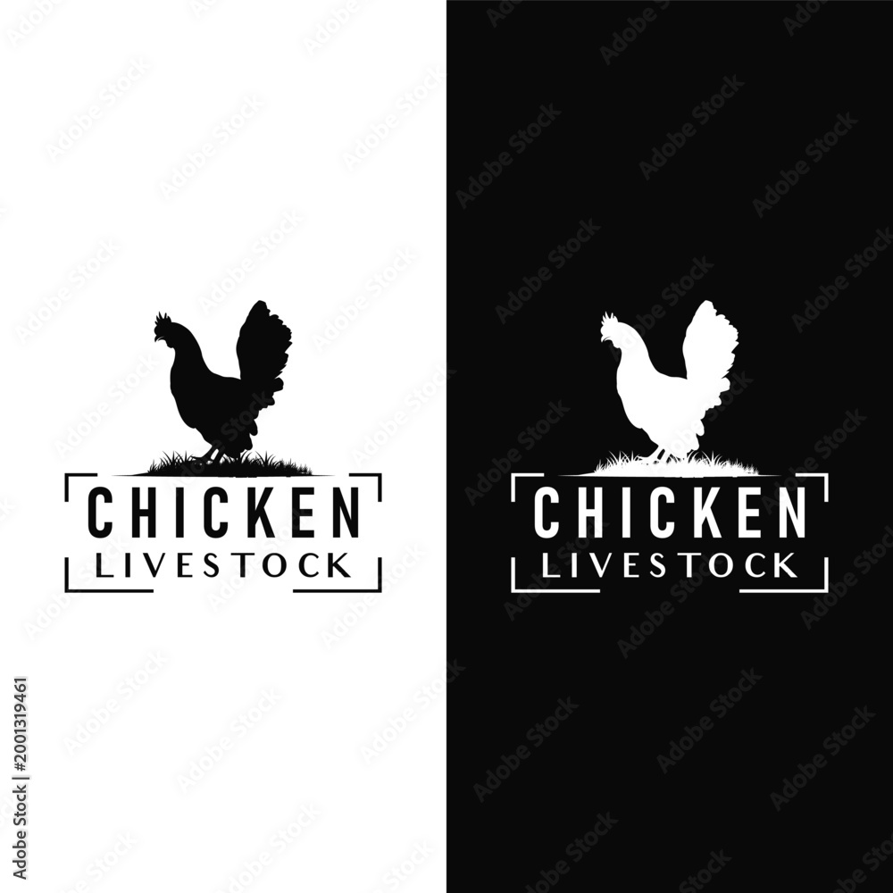 Fototapeta premium chicken logo with organic and natural farm concept
