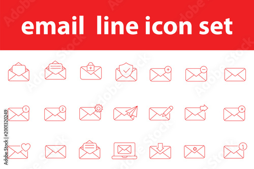 Transparent PNG available
Comprehensive line icon set featuring email envelopes, digital inbox notifications, paper plane delivery, secure mailing, and phishing alert symbols.