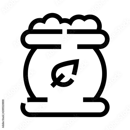 Bag of soil with a green leaf symbol representing natural, organic, and earth friendly gardening products, emphasizing sustainable agriculture and horticultural growth