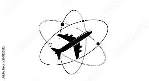 Airplane flying through atomic orbits.