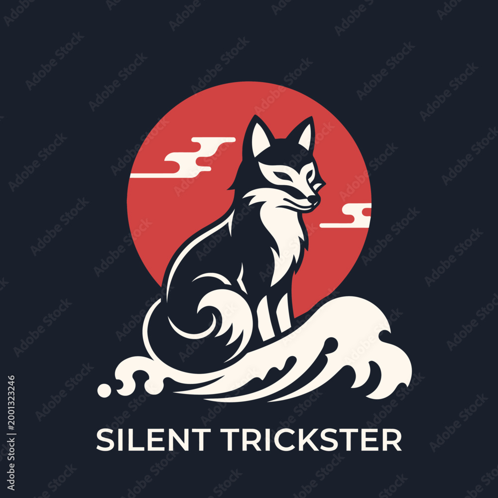Εκτύπωση καμβά Black and white fox sitting on wave.