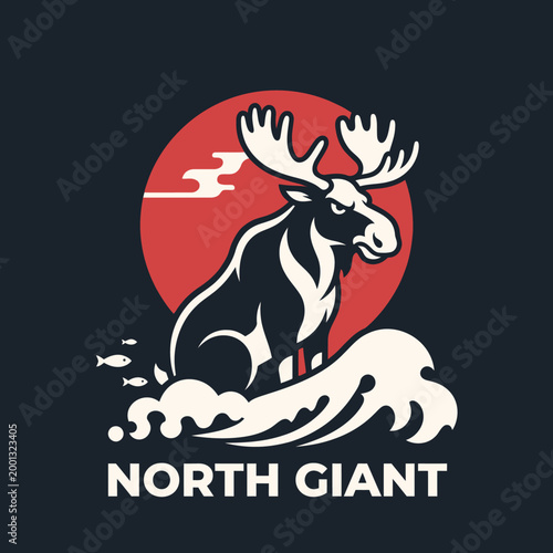 Moose standing in water with antlers.