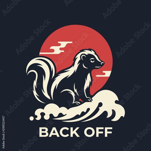 Skunk standing on wave surf.