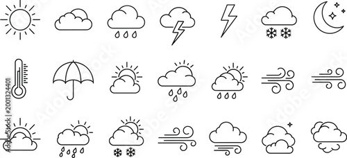 Bild auf Leinwand weather icons set in black and white line art