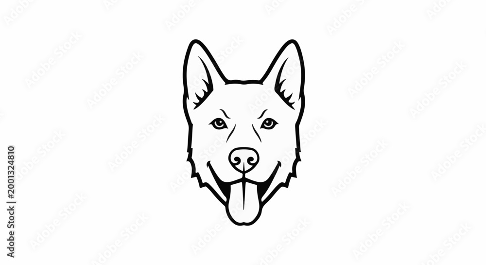 Fototapeta premium A bold, black and white illustration of a dog's face with its tongue out