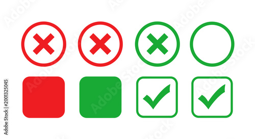Evaluation symbols showing wrong and correct marks with red and green shapes in a grid layout.