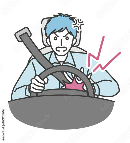 運転中にイライラしてクラクションを鳴らす男性