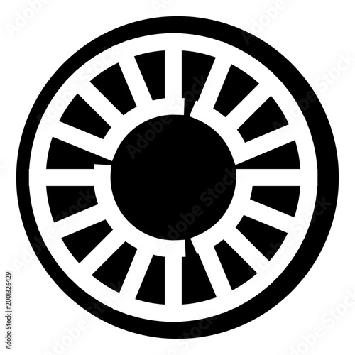 Black sun symbol, also known as sonnenrad, a design utilized in neo paganism and by certain far right and esoteric groups, with its distinct radial pattern
