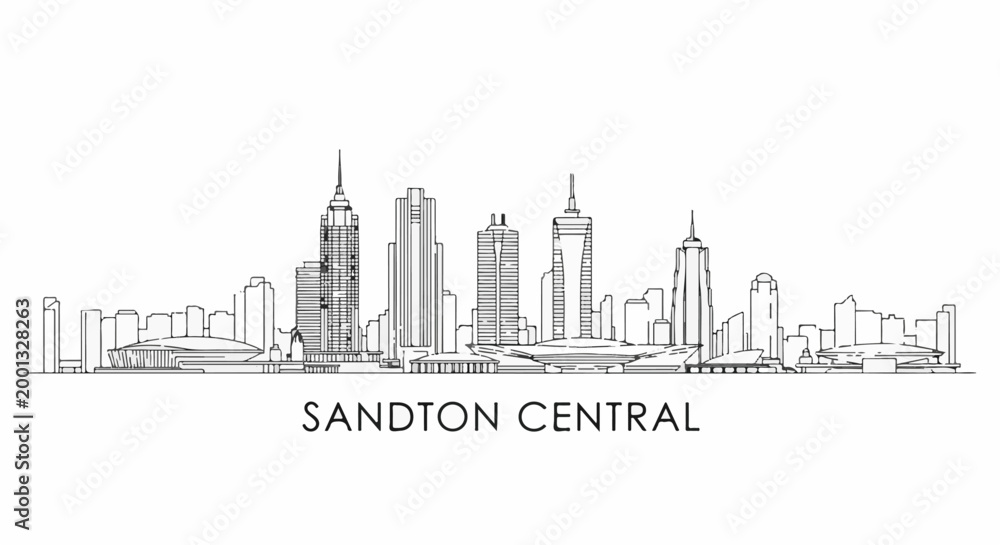 Fototapeta premium A minimalist line drawing of a city skyline featuring distinct tall buildings