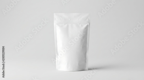 Blank White Stand-Up Pouch Mockup Isolated on White Background